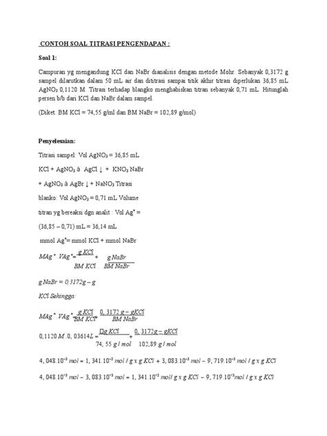 Contoh Soal Titrasi Pengendapan Pdf