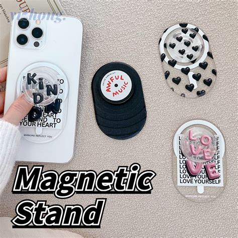 Phone Holder Kickstand Cartoon Fashion Black Love Heart Music Oval