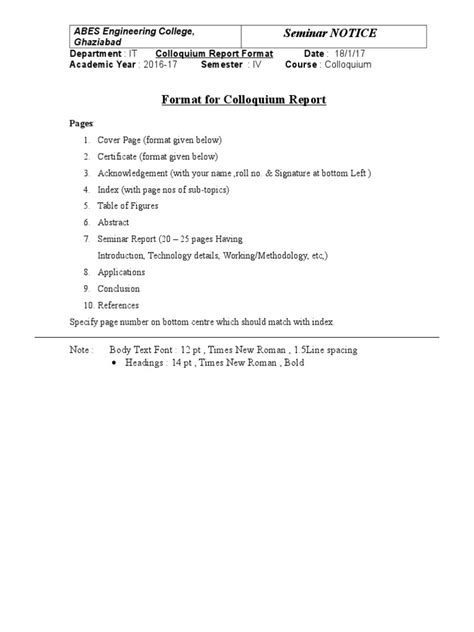 Colloquium Report Format & Guidelines | PDF