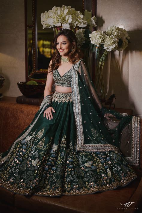 At Their Sangeet Benaisha In A Emerald Green Lehenga Embellished With