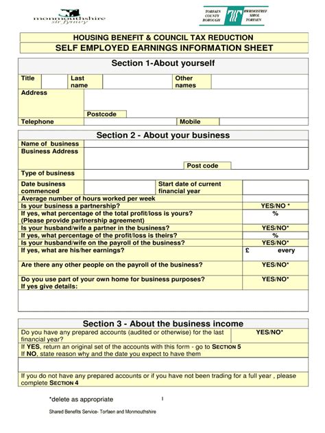 Fillable Online Self Employed Earnings Information Sheet Fax Email Print Pdffiller