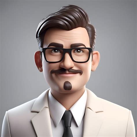 Portrait D Un Homme D Affaires Avec Une Moustache Et Des Lunettes Rendu