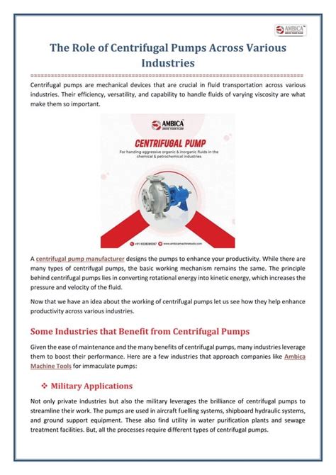 The Role Of Centrifugal Pumps Across Various Industries Pdf