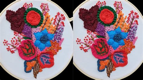 Amazing 3D Flower Bouquet Design Made With 15 Different Stitches Hand