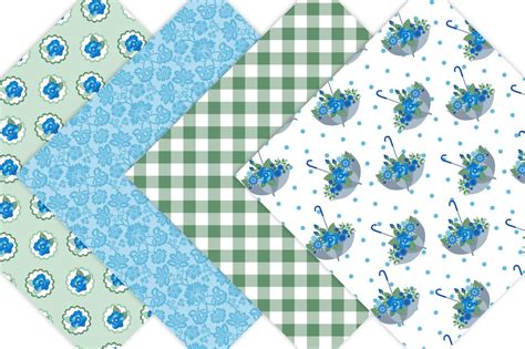 Blue Floral Digital Paper Pack By Leska S Digitals Thehungryjpeg