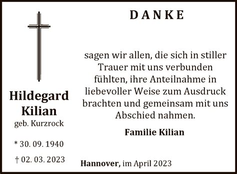 Traueranzeigen Von Hildegard Kilian Trauer Wlz Online De