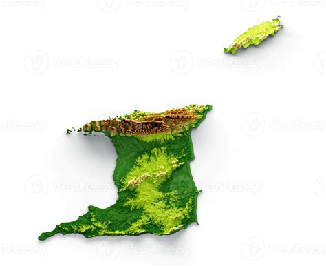 Trinidad And Tobago Map Shaded Relief Color Height Map On White Background 3d Illustration