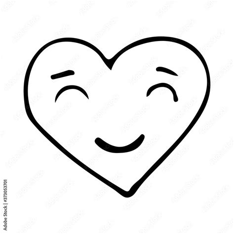 Doodle Icon Of Smiling Emoticon Heart Shape Hand Drawn Smiling Heart Stock Vector Adobe Stock