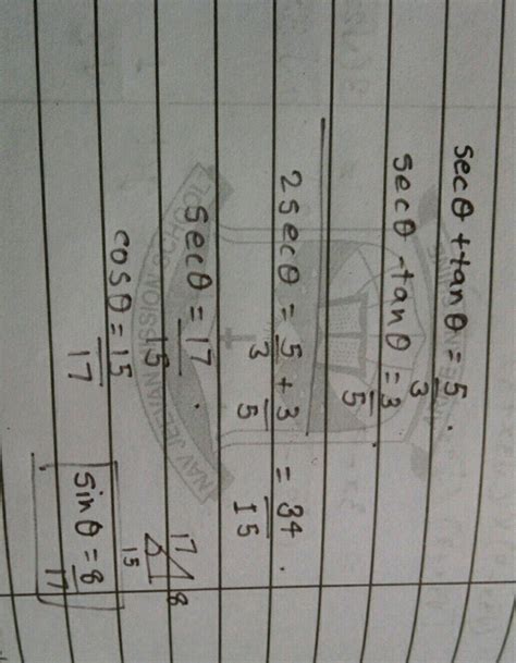 "If ( tan theta + sec theta = frac { 5 } { 3 } ) and ( theta ) is acute angle then value of ...