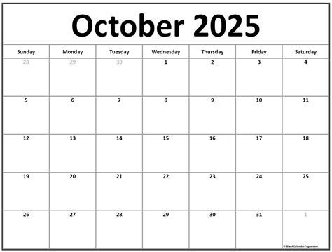 Blank Calendar Page For October 2025 Noor Elise