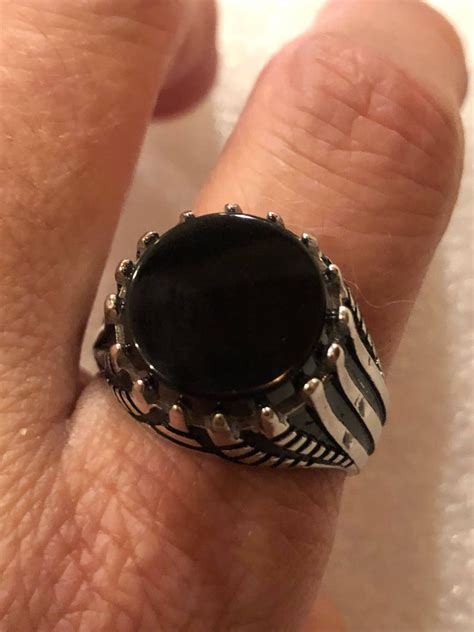 Vintage Onyx Mens Ring Sterling Silver Gothic Genuine Etsy