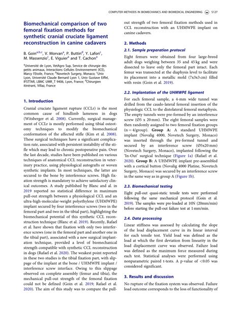 PDF Biomechanical Comparison Of Two Femoral Fixation Methods For