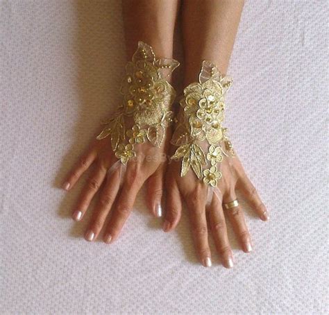 Gold Wedding Gloves Free Ship Bridal Gloves Fingerless Lace Etsy