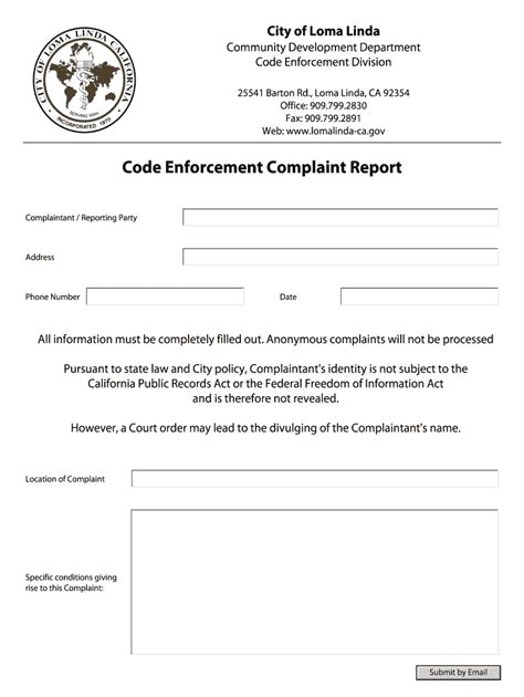 Fillable Online Code Enforcement Complaint Report Fax Email Print