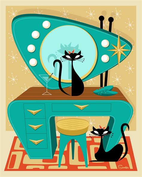 Atomic Vanity Cats Mid Century Cat Mid Century Modern Art Mid