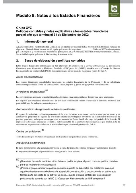 Notas Explicativas A Los Estados Financieros Ejemplos Nuevo Ejemplo