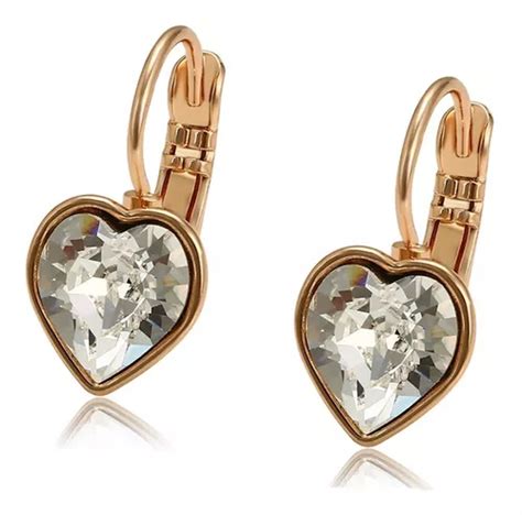 Aretes Oro 18k Lam Zirconia Blanca Corazón Arracada Mujer Meses sin