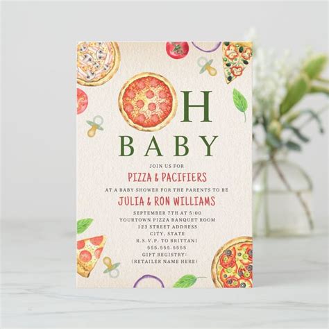 Oh Baby Pizza Pacifiers Baby Shower Invitation Zazzle Baby Shower