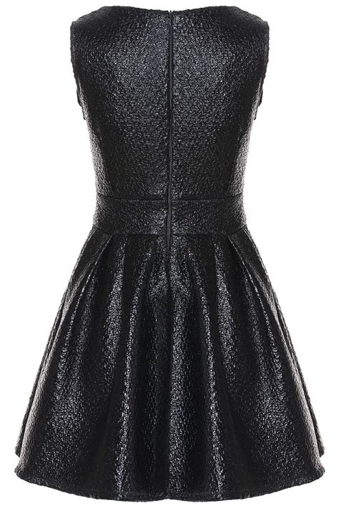 Sleeveless Pleated Pu Black Dressfor Women Romwe