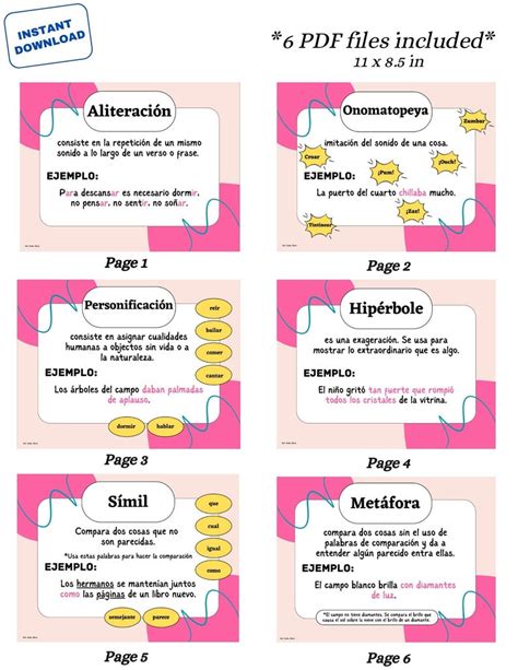 Printable Spanish Figurative Language Charts Figurative Language