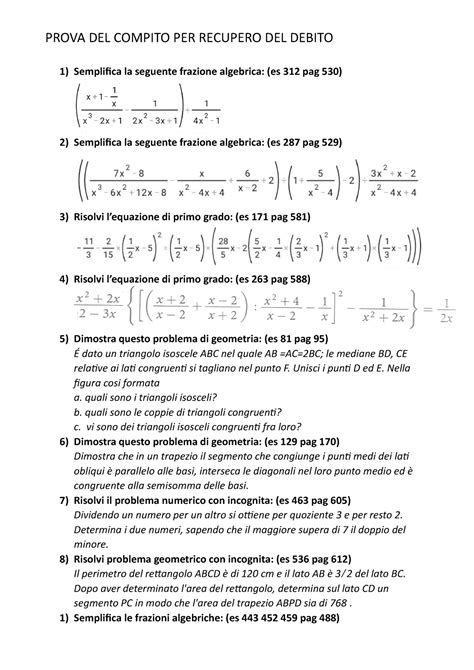 Prova DEL Compito DI Recupero PROVA DEL COMPITO PER RECUPERO DEL