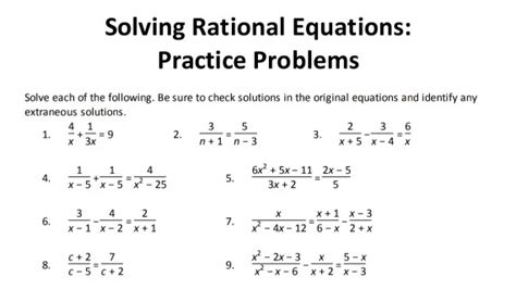 Solved Solving Rational Equations Practice Problems Solve