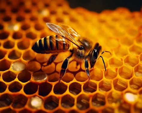 Working Bee On The Yellow Honey Combs Insect Filling The Wax Cell With