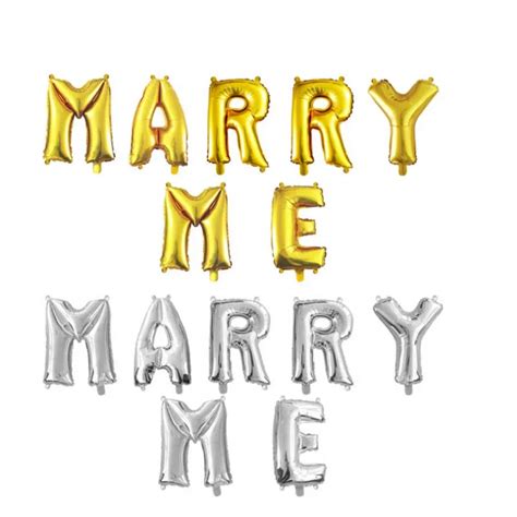 Set Sweet Marry Me Letter Balloons Silver Gold Color Foil Balloons