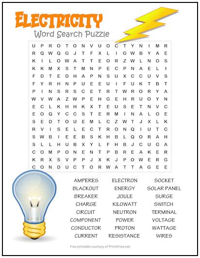 Electricity Word Search Puzzle Print It Free