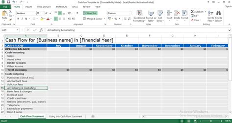 Cash Flow Statement Excel Template