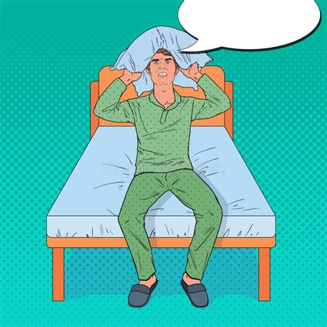 Pop Art Man In Bed Suffering Insomnia And Sleeplessness Stock Vector