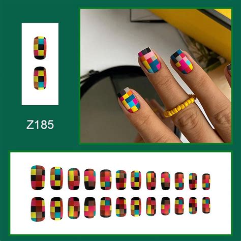 Fofosbeauty 24 Pcs Press On Acrylic False Nails Nails Tips Designs 2023square Mosaic Colour