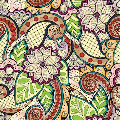 Doodle Seamless Pattern In Vector With Doodles Flowers And Paisley