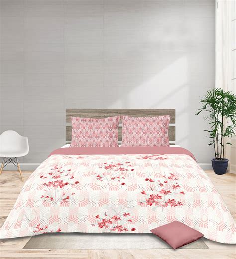 Buy Pink Floral 200 Tc Cotton 1 Double King Size Bedsheet With 2 Pillow