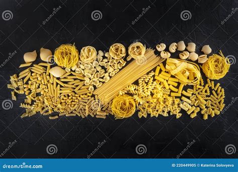 Variety Of Types And Shapes Of Italian Pasta Stock Photo