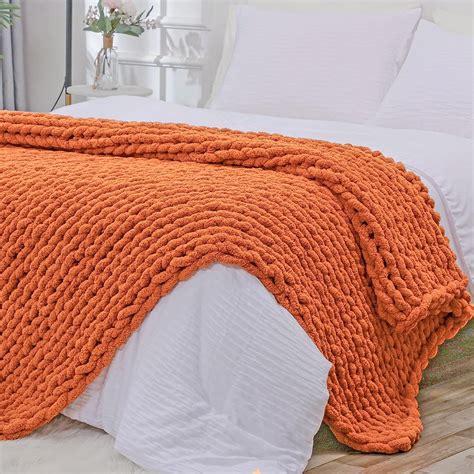 Bigacogo Chunky Knit Blanket Throw 51 X63 100 Hand Knitted Chenille Throw Blanket