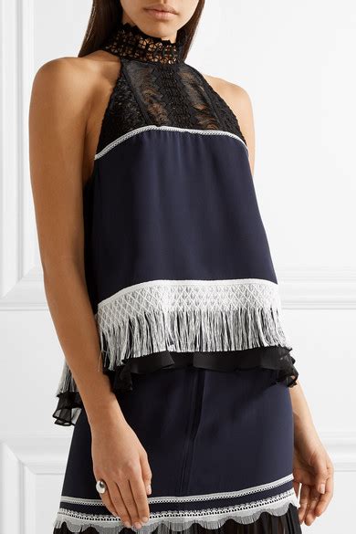 Jonathan Simkhai Fringed Guipure Lace And Chiffon Trimmed Silk Crepe