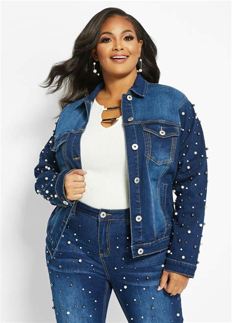 Plus Size Pearl Denim Jacket