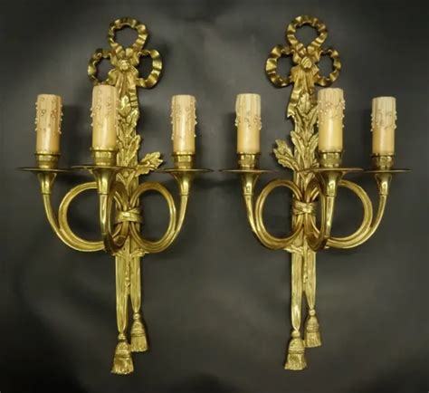 Grande Paire Appliques Cors De Chasse Et Noeud Style Louis Xvi