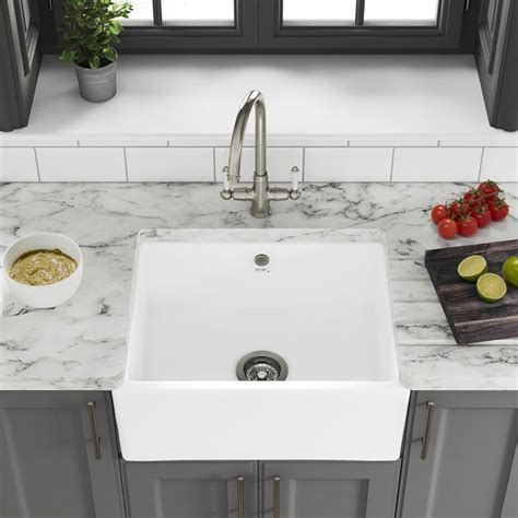 Thomas Denby Oxford Belfast 1 Bowl Gloss White Ceramic Kitchen Sink 595 X 465mm Tap Warehouse