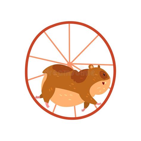 Cute Cartoon Hamster Character Running In Wheel Funny Brown Rodent