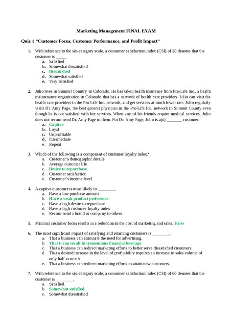 Marketing Management Final Exam Examination Study Guide 2022 Exams