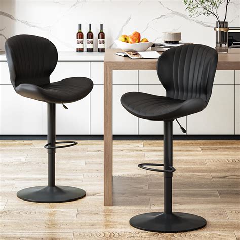 Amazon Waleaf Modern Adjustable Bar Stools Set Of 2 Faux Leather