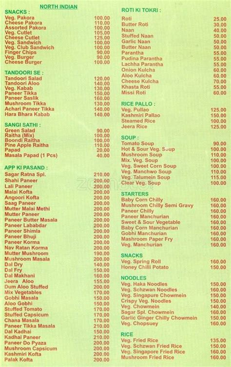 Menu At Sagar Ratna Faridabad Ansal Plaza