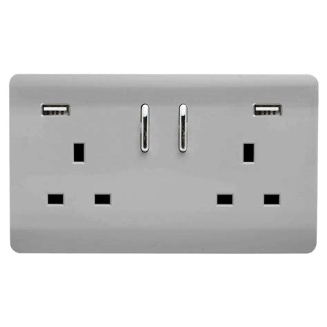 Trendi 2 Gang Artistic Modern Glossy 13 Amp 2 X 2 1a Usb Switched Plug