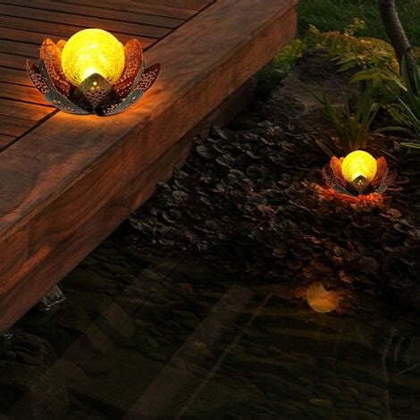 Led Solar Lotus Blume Deko Lampe Kugel Crackle Glas Au En Garten