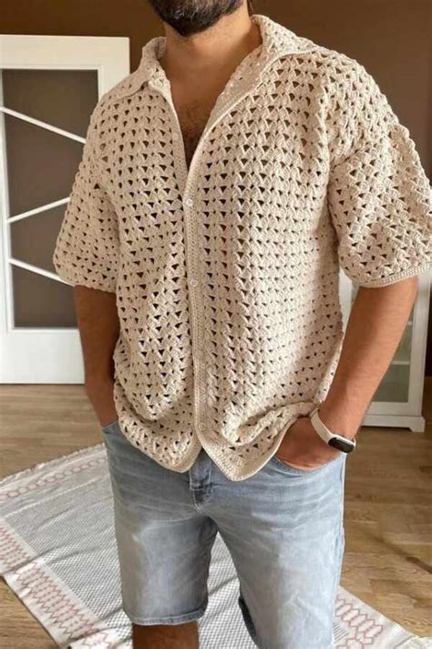 Buy The Best Crochet Off White Pattern Men Shirt Shop From Our