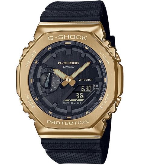 G Shock Mens 2100 Series Black And Gold Resin Strap Anadigi Watch