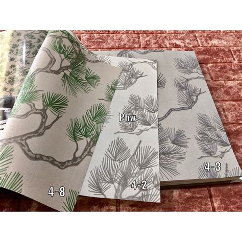 Jual Wallpaper Dinding Motif Pohon Ranting Daun Hijau Abu Minimalis