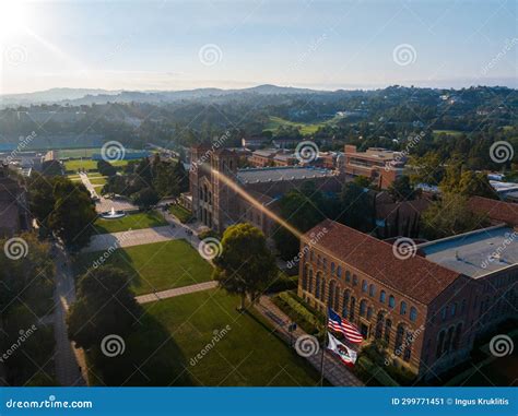 Aerial View Of American University Campus At Sunrise With Classical And